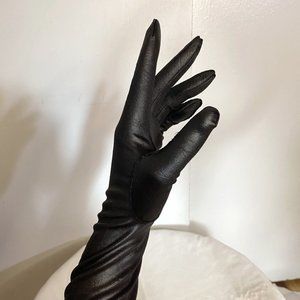 Vintage Polyester Long Black Gloves Size- S